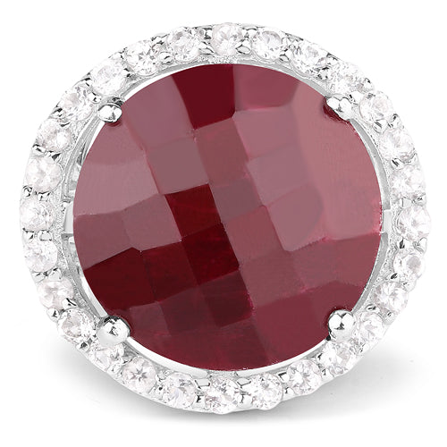 Bague en argent sterling 925 avec rubis teinté de 13,10 carats et topaze blanche
