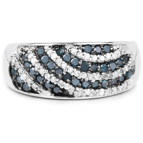 Bague en argent sterling 925 avec diamant bleu véritable de 0,62 carat et diamants blancs