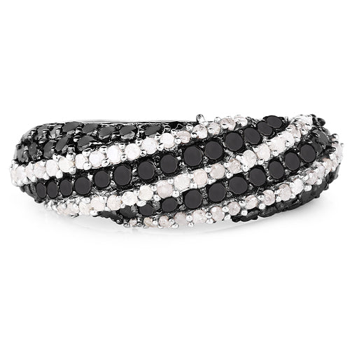 Bague en argent sterling .925 avec diamant noir véritable de 1,25 carat et diamant blanc