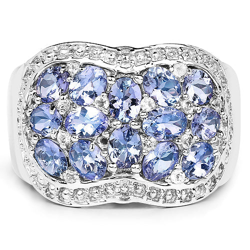 Bague en argent sterling 925 avec tanzanite véritable et topaze blanche de 2,62 carats