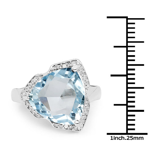 8.30 Carat Genuine Blue Topaz & White Diamond .925 Sterling Silver Ring