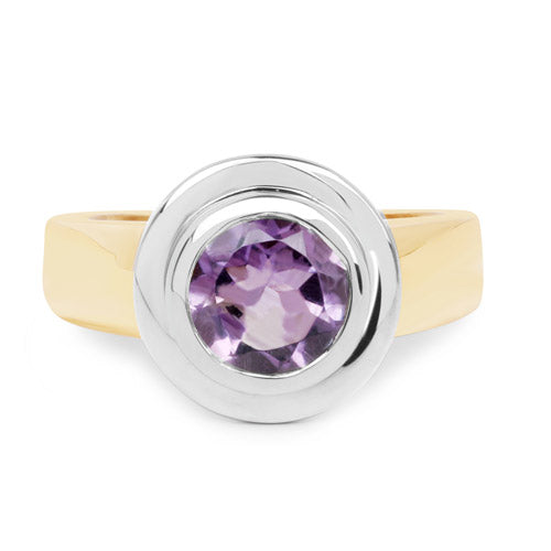 Bague en argent sterling 925 plaqué or jaune 14 carats avec améthyste véritable de 2,25 carats