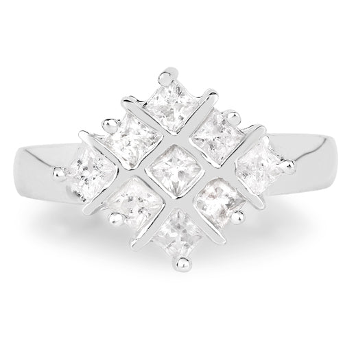 Bague en argent sterling 925 avec saphir blanc véritable de 1,08 carat