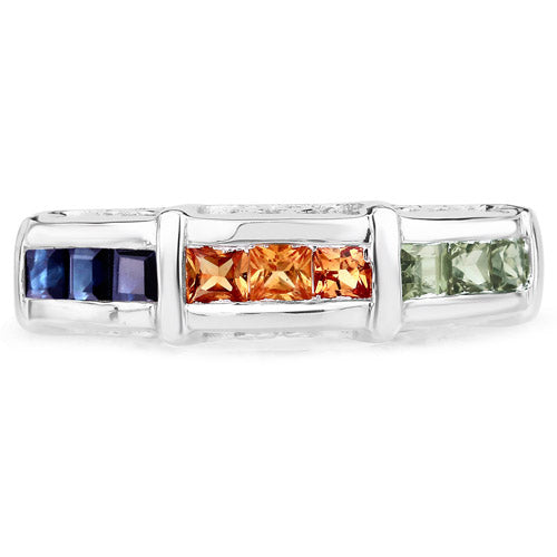 Bague en argent sterling 925 et saphirs multicolores véritables de 1,08 carat