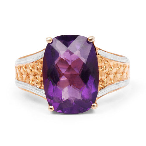Bague en argent sterling 925 plaqué or rose 14 carats, améthyste véritable de 7,57 carats