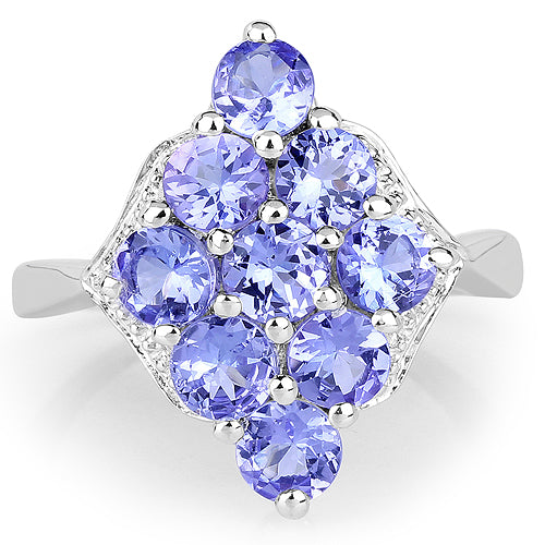 Bague en argent sterling 925 avec tanzanite véritable de 2,07 carats