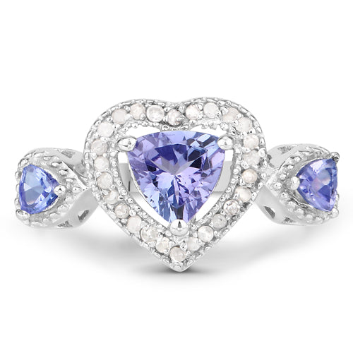Bague en argent sterling .925 avec tanzanite véritable de 1,09 carat et diamants blancs