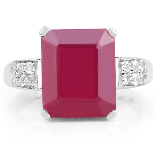 Bague en argent sterling 925 avec rubis traité et topaze blanche de 7,26 carats