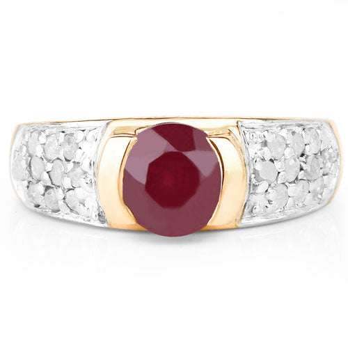 Bague en argent sterling 925 plaqué or rose 14 carats avec rubis véritable (1,95 carat) rempli de verre et diamant blanc