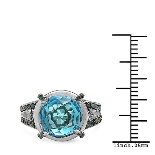 Bague en argent sterling .925 avec topaze bleue suisse et diamant bleu véritable de 5,43 carats