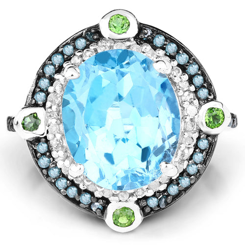 Bague en argent sterling 925 avec pierres multicolores véritables de 5,84 carats