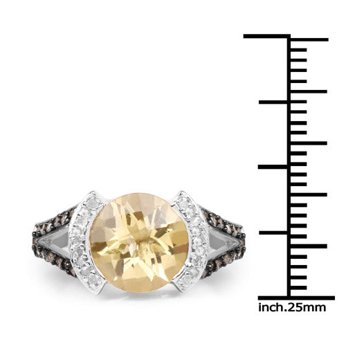 Bague en argent sterling .925 avec citrine véritable de 3,64 carats, diamants champagne et diamants blancs