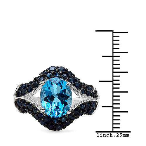 Bague en argent sterling 925 avec topaze bleue véritable et saphir bleu de 5,02 carats