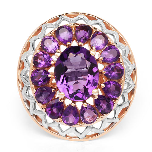 Bague en argent sterling 925 plaqué or rose 14 carats avec améthyste véritable de 4,30 carats