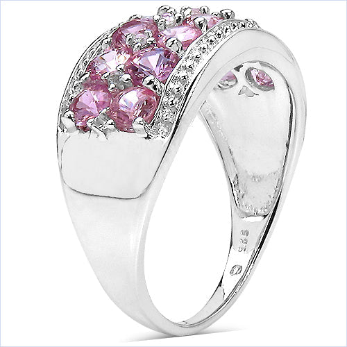 Bague en argent sterling 925 avec saphir rose véritable et topaze blanche de 2,00 carats