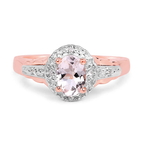 Bague en argent sterling 925 plaqué or rose 14 carats avec morganite véritable de 0,73 carat et topaze blanche
