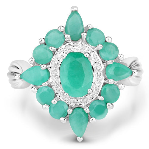 Bague en argent sterling 925 avec émeraude véritable de 2,37 carats