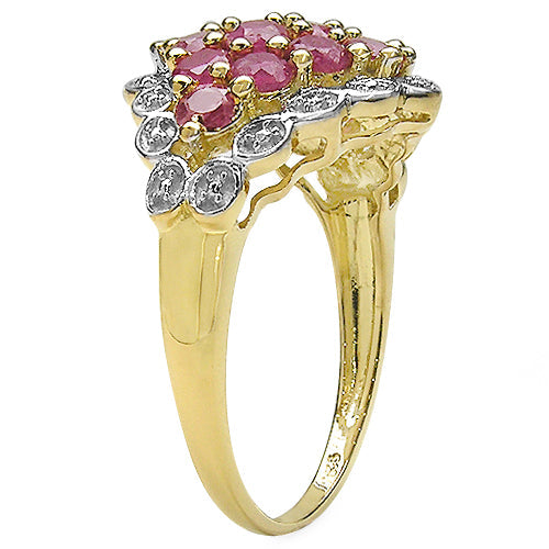 Bague en argent sterling 925 plaqué or jaune 14 carats avec rubis véritable de 2,08 carats