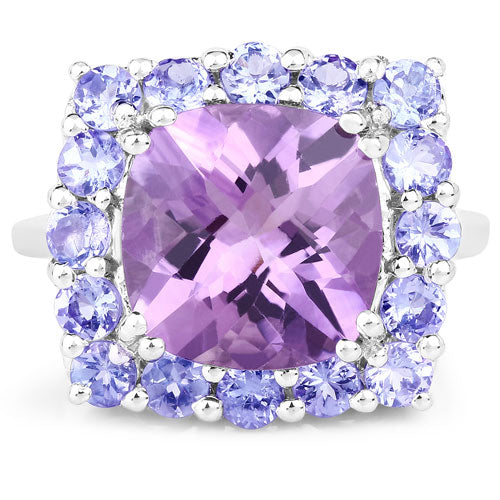 Bague en argent sterling 925 avec améthyste et tanzanite véritables de 6,63 carats
