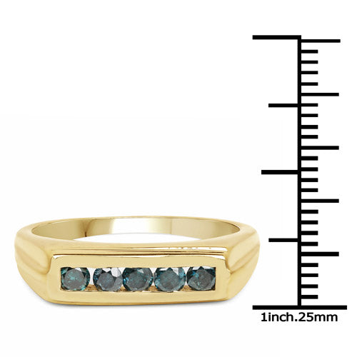Bague en argent sterling 925 plaqué or jaune 14 carats avec diamant bleu véritable de 0,50 carat