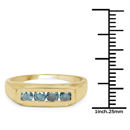 Bague en argent sterling 925 plaqué or jaune 14 carats avec diamant bleu véritable de 0,48 carat