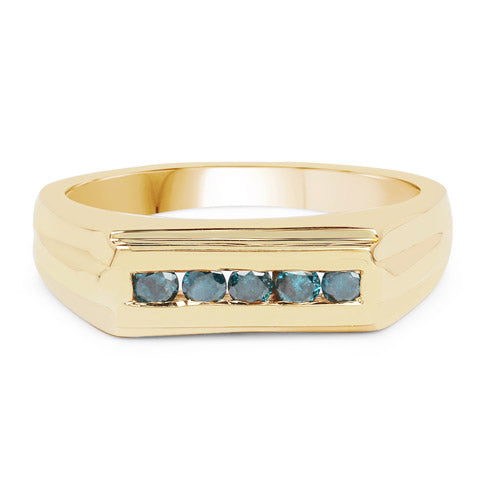 14K Yellow Gold Plated 0.25 Carat Genuine Blue Diamond .925 Sterling Silver Ring