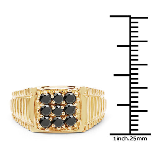 Bague en argent sterling 925 plaqué or jaune 14K avec diamant noir véritable de 0,63 carat