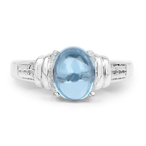 Bague en argent sterling 925 avec topaze bleue suisse véritable de 2,10 carats