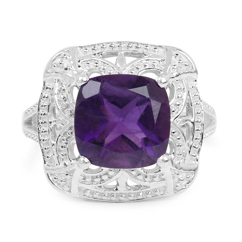 Bague en argent sterling .925 avec améthyste véritable de 4,35 carats