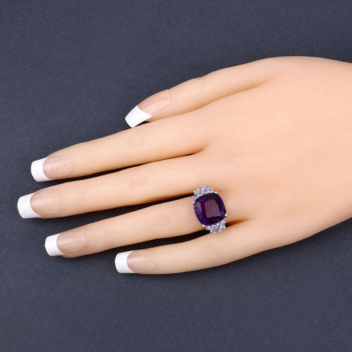 Bague en argent sterling .925 avec améthyste et tanzanite véritables de 6,34 carats