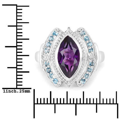 Bague en argent sterling 925 avec améthyste véritable de 3,06 carats et topaze bleue de Londres