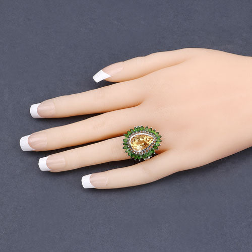 Bague en argent sterling .925 avec citrine véritable de 7,02 carats et diopside chromé