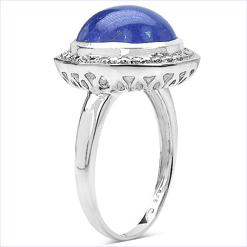 Bague en argent sterling 925 avec tanzanite véritable de 7,10 carats