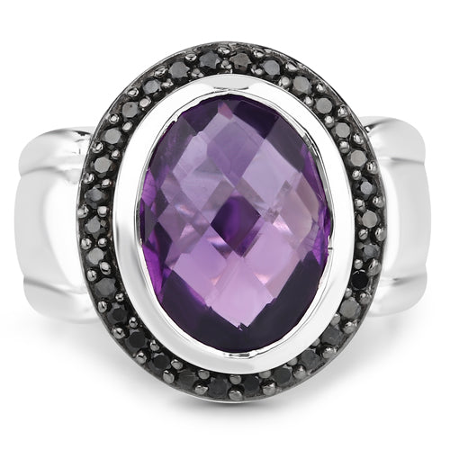 Bague en argent sterling .925 avec améthyste véritable de 5,35 carats et spinelle noire