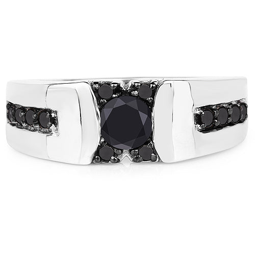 Bague en argent sterling 925 et diamant noir véritable de 0,83 carat