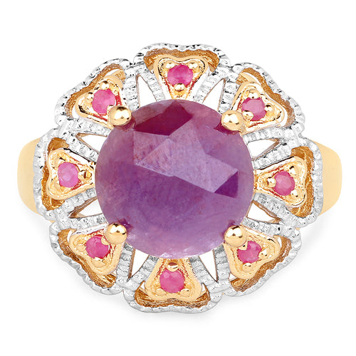 14K Yellow Gold Plated 5.55 Carat Genuine Pink Sapphire & Ruby .925 Sterling Silver Ring