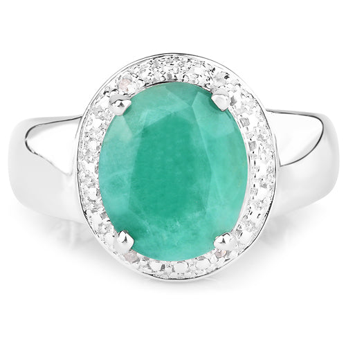 Bague en argent sterling .925 avec émeraude véritable de 4,72 carats et diamants blancs