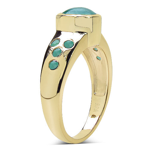 Bague en argent sterling 925 plaqué or jaune 14 carats, ornée d'une émeraude naturelle de 1,55 carat et de diamants blancs