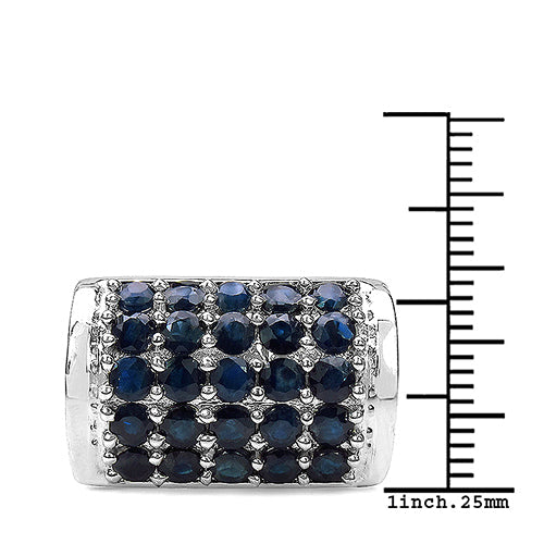 Bague en Argent Sterling 925 avec Saphir Bleu Véritable de 3,51 Carats et Diamants Blancs