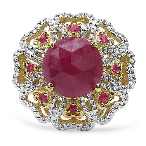 Bague en argent sterling 925 plaqué or jaune 14 carats avec saphir rose, rubis et diamant blanc véritables de 5,56 carats