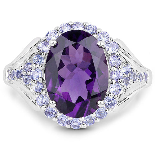 Bague en argent sterling 925 avec améthyste véritable et tanzanite de 5,90 carats