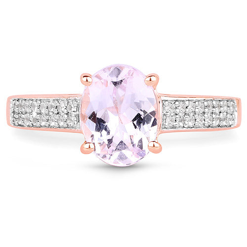 Bague en argent sterling 925 plaqué or rose 14 carats avec kunzite véritable de 2,91 carats et zircon blanc