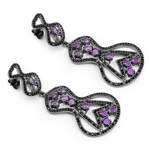 Boucles d'oreilles en argent sterling .925 avec améthyste véritable et spinelle noire de 5,30 carats
