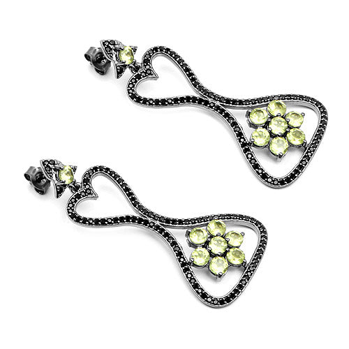 Boucles d'oreilles en argent sterling 925 avec péridot véritable de 6,93 carats et spinelle noire