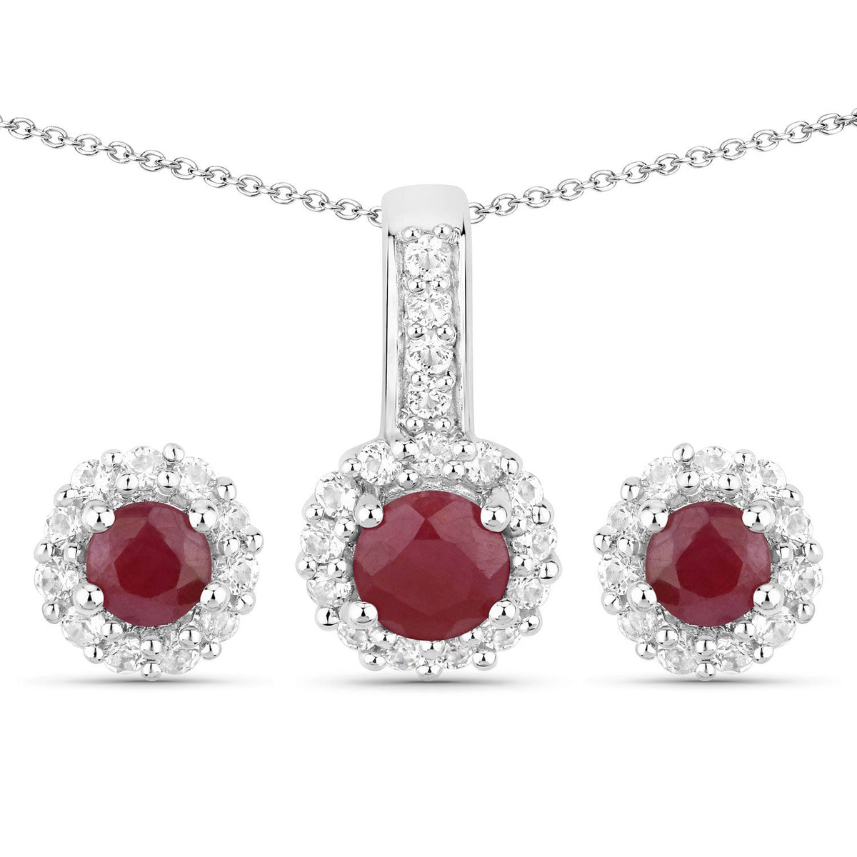 Ensemble de bijoux en argent sterling .925 avec rubis véritable de 2,17 carats et topaze blanche