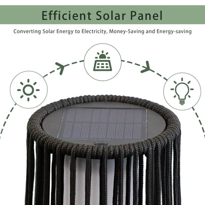 2 Piece Solar Powered Lantern Wicker Solar Patio Lamp Black