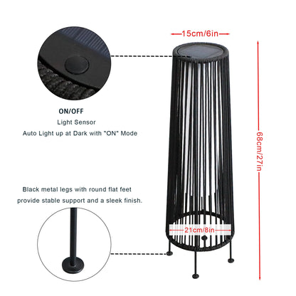 2 Piece Solar Powered Lantern Wicker Solar Patio Lamp Black