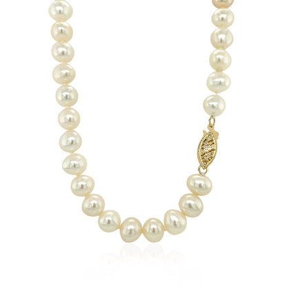 14k Yellow Gold Necklace with White Freshwater Cultured Pearls (6.0mm to 6.5mm)