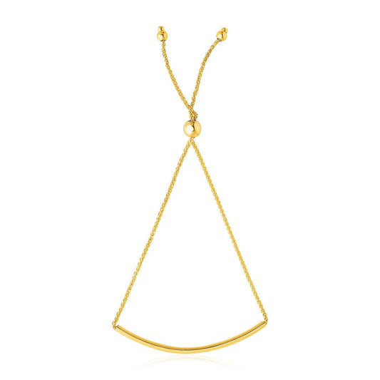 Bracelet lariat en or jaune 14 carats avec barre incurvée lisse