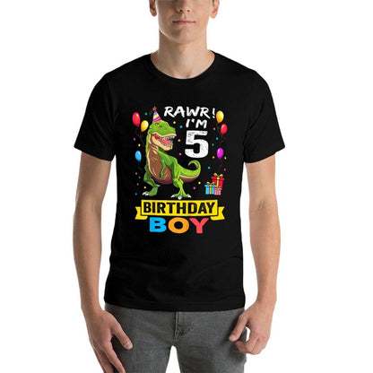 Kids 5 Year Old 5th Birthday Boy T Rex Dinosaur  Soft T-Shirt